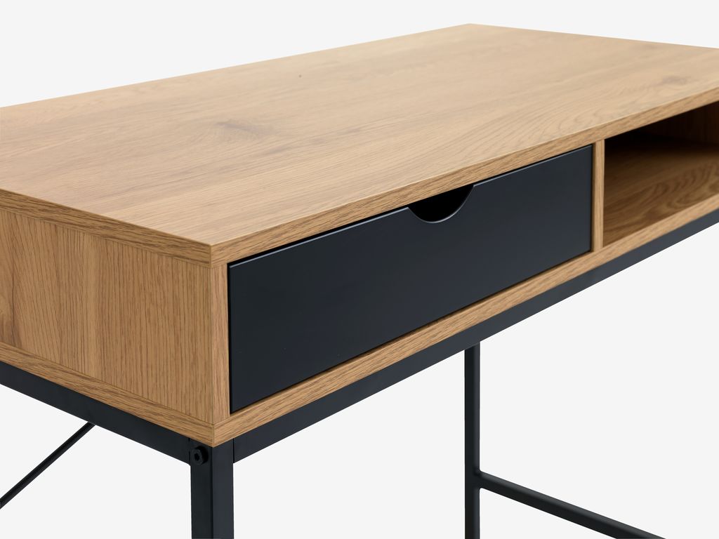 Bureau – 48 × 95 cm – 1 tiroir – Chêne Chaud / Noir