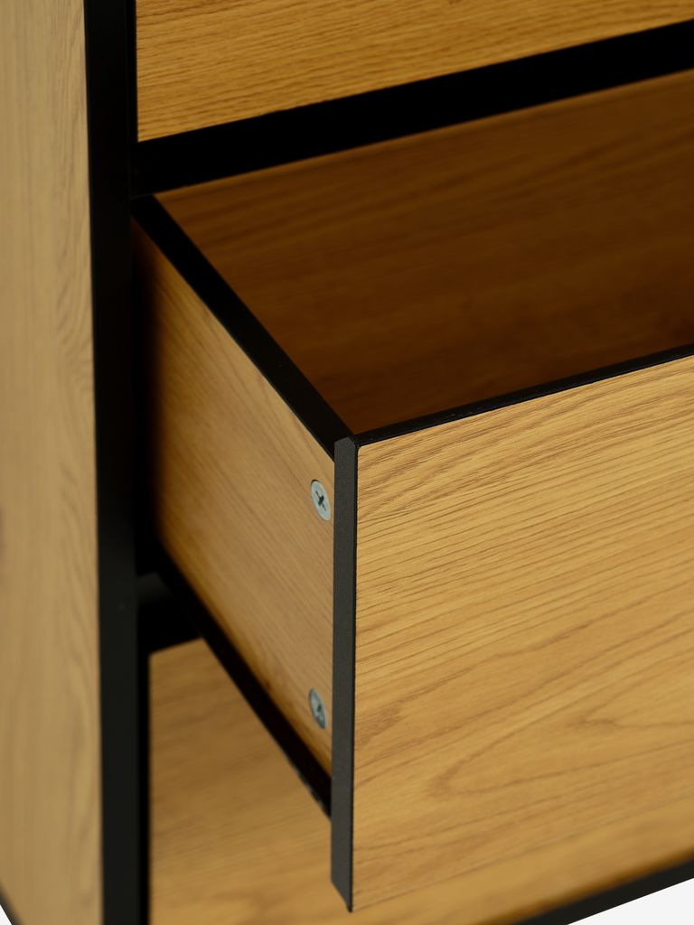 Commode – 3 tiroirs – Chêne chaud / Noir