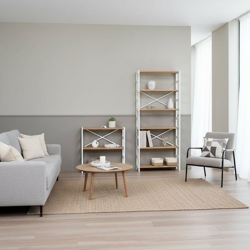 Étagère 3 tablettes larges chêne naturel/blanc