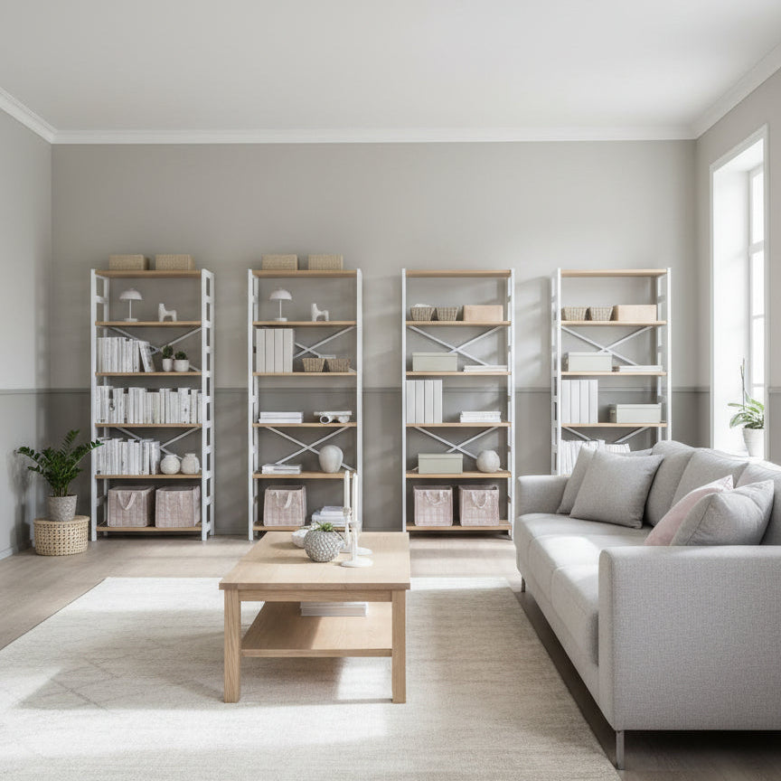 Étagère INTRUP 6 tablettes larges chêne naturel/blanc