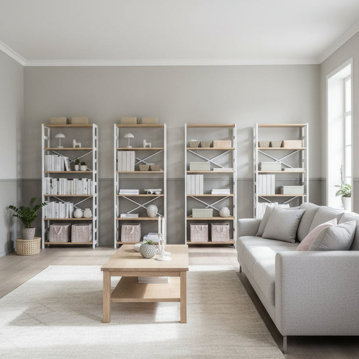 Étagère INTRUP 6 tablettes larges chêne naturel/blanc