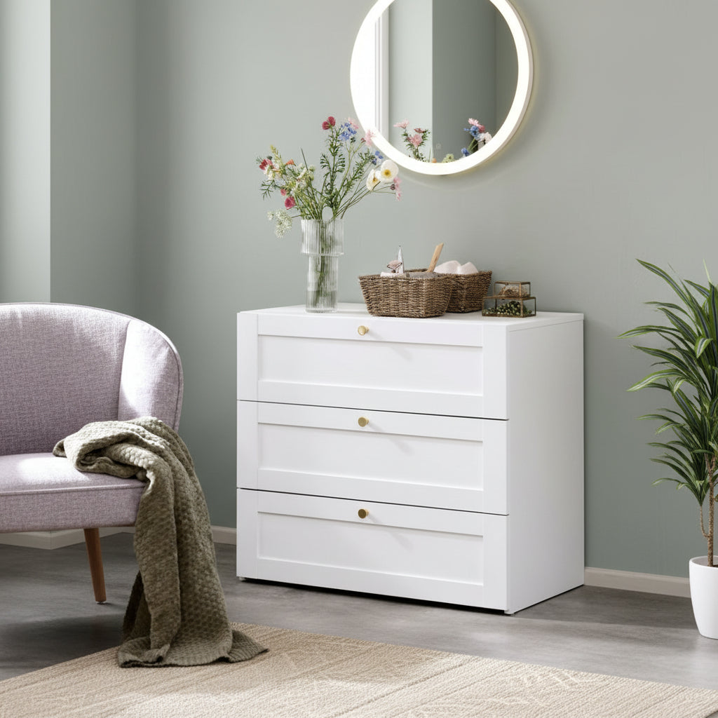 Commode – 3 tiroirs – Blanc