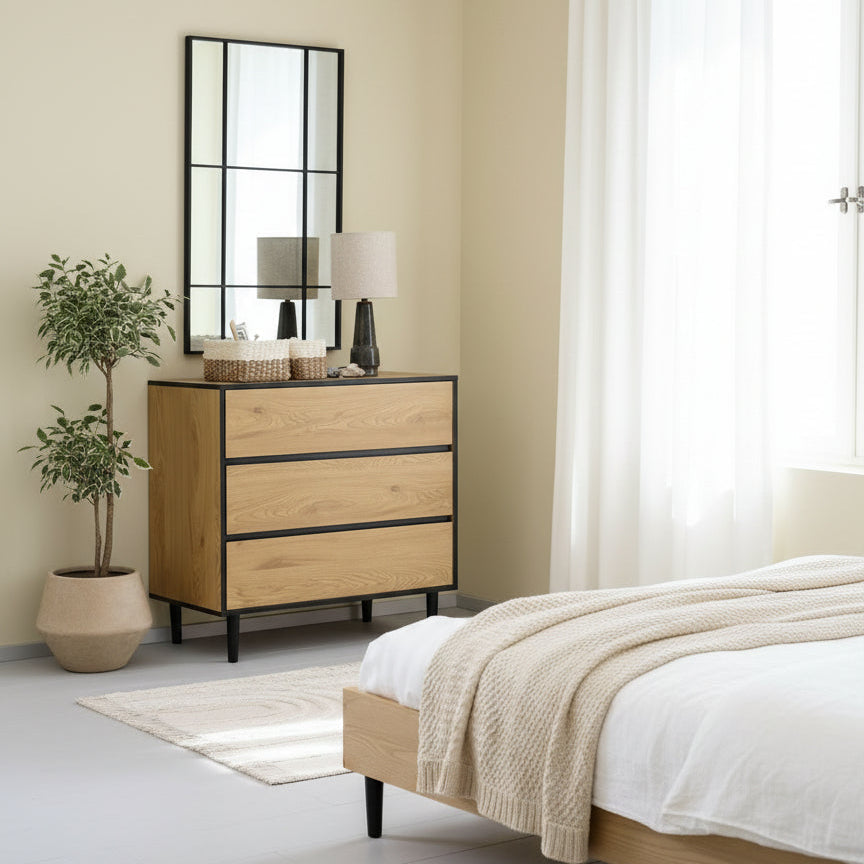 Commode – 3 tiroirs – Chêne chaud / Noir