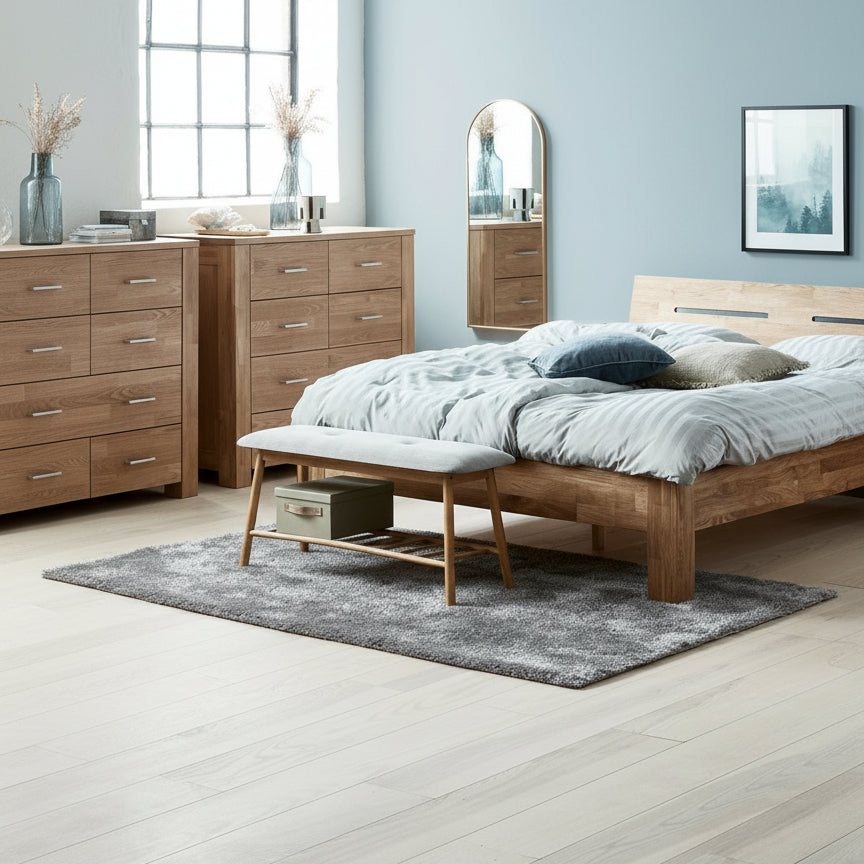 Banc en bambou avec étagère et assise tissu gris