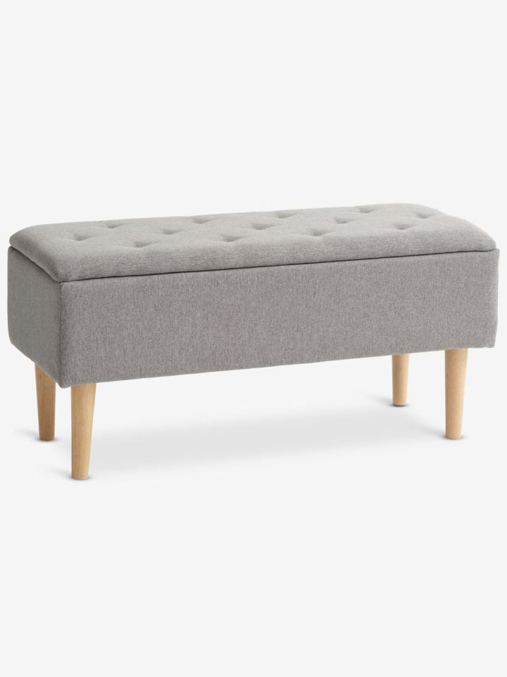 Banc avec rangement – Tissu gris clair / Chêne naturel