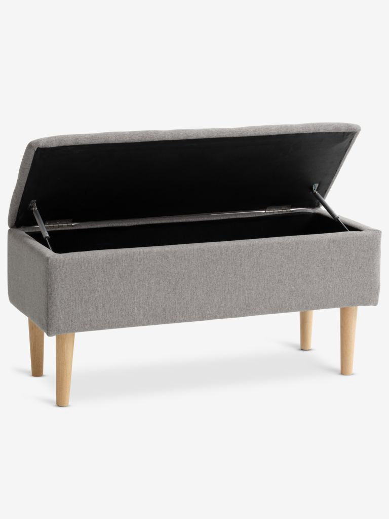 Banc avec rangement – Tissu gris clair / Chêne naturel