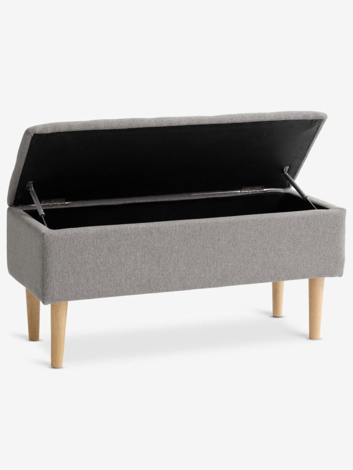Banc avec rangement – Tissu gris clair / Chêne naturel