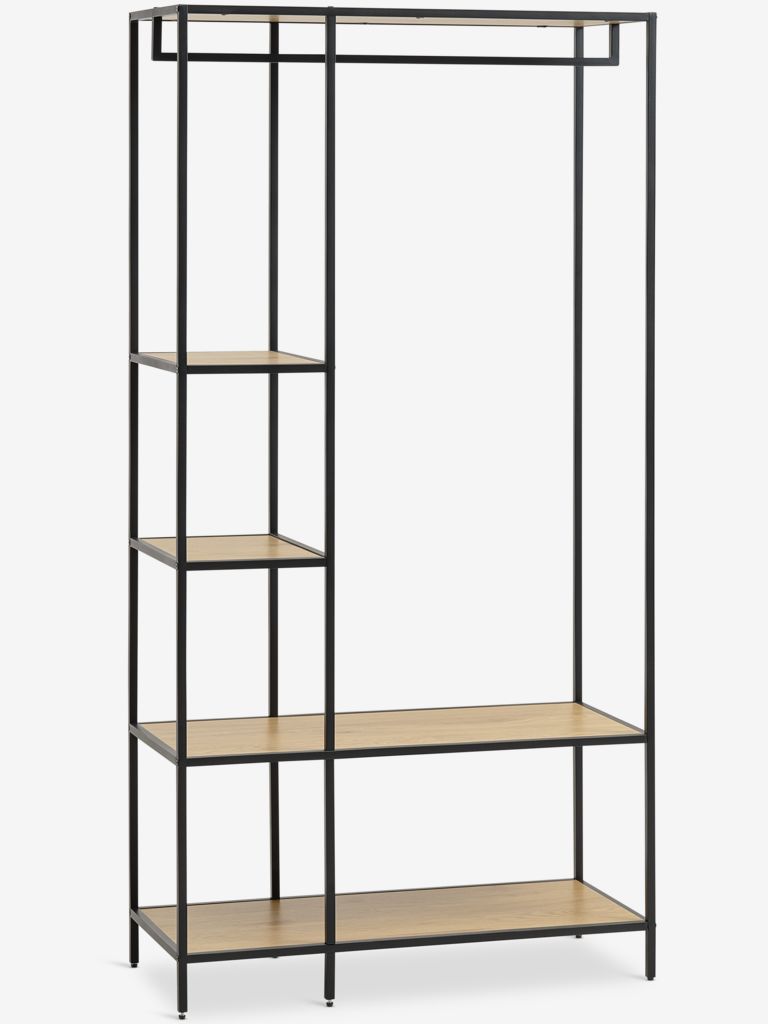 Meuble d’entrée – chêne / noir, avec tringle et 4 tablettes