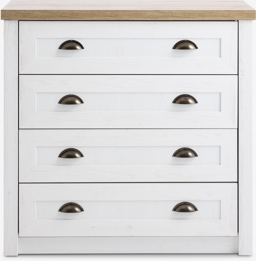 Commode – 4 tiroirs – Blanc / Chêne naturel sauvage