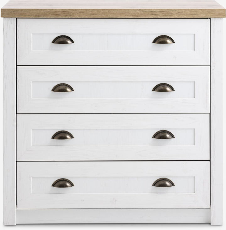 Commode – 4 tiroirs – Blanc / Chêne naturel sauvage