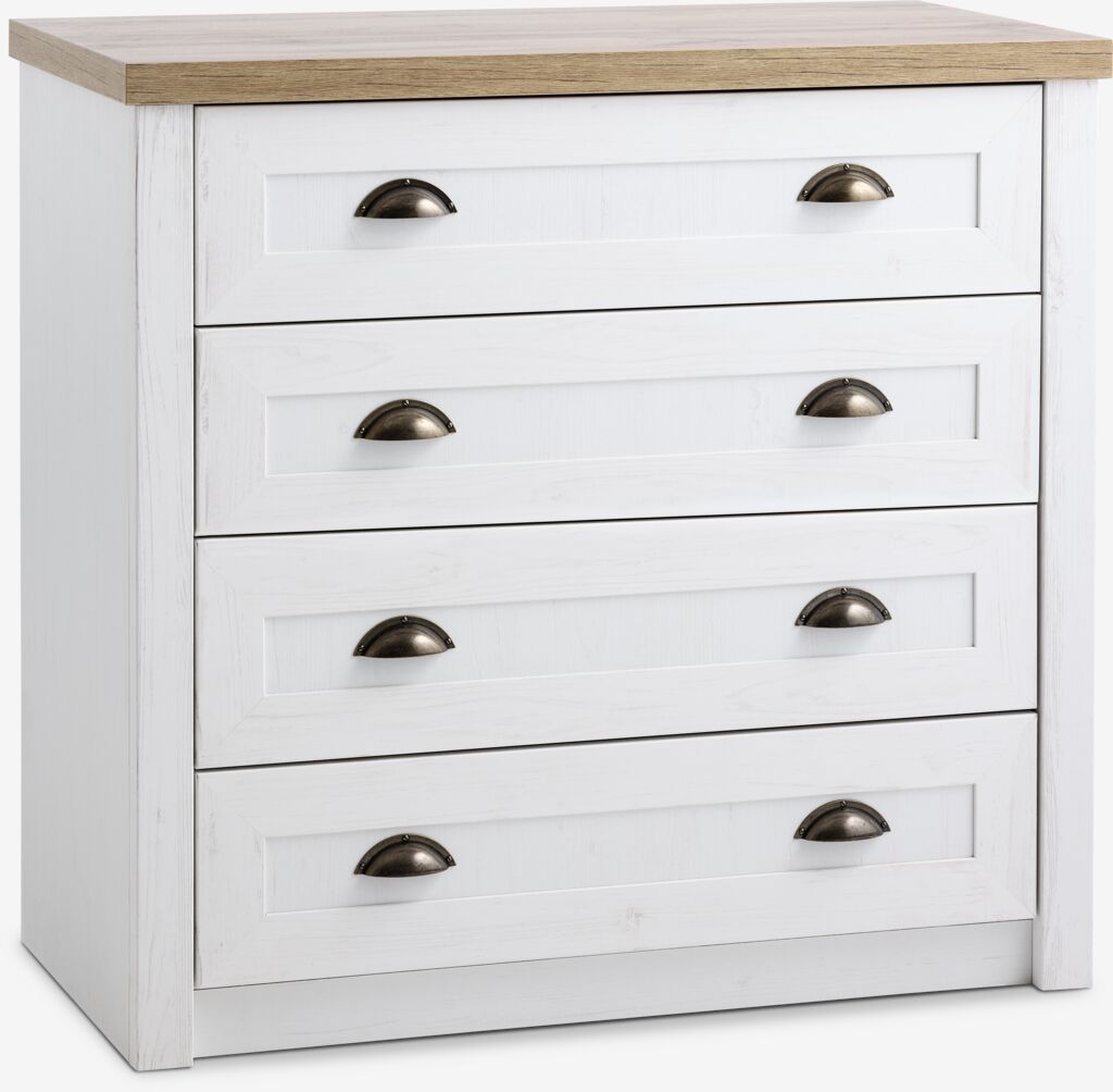 Commode – 4 tiroirs – Blanc / Chêne naturel sauvage