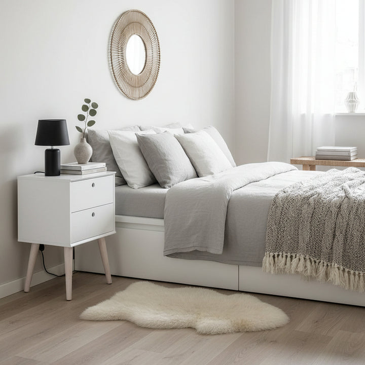 Table de nuit OPLEV 2 tiroirs blanc/pin