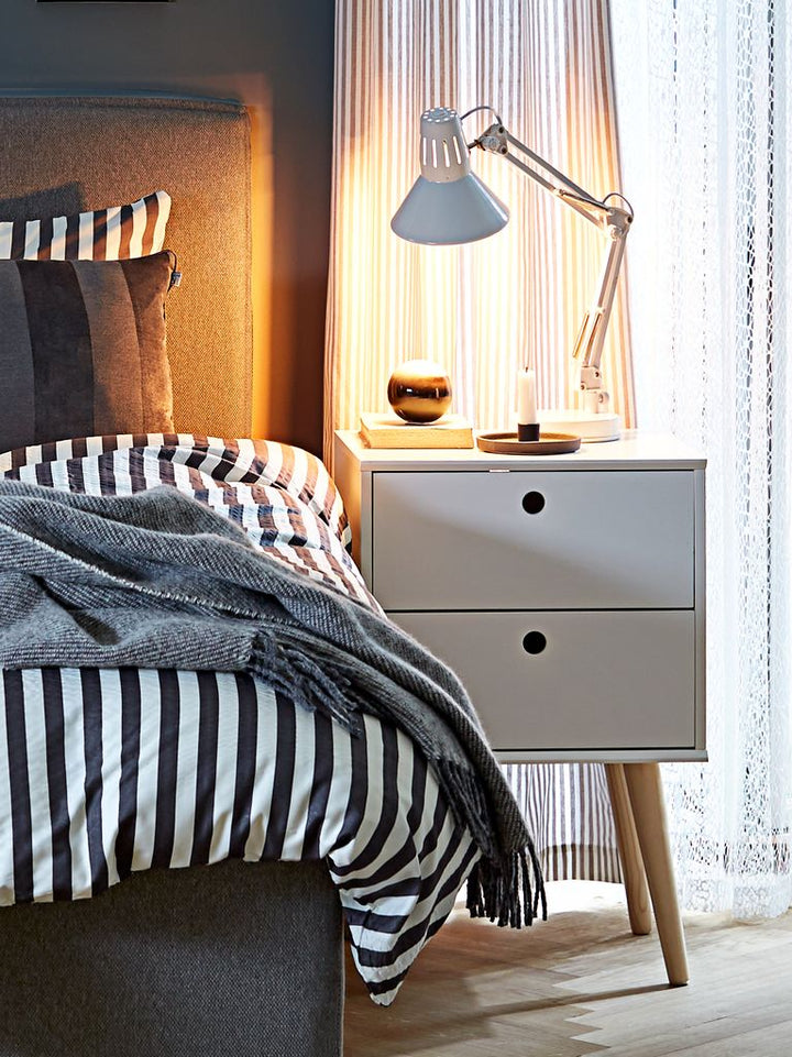 Table de nuit 2 tiroirs blanc/pin