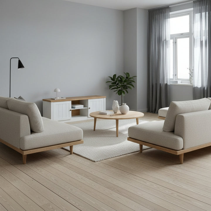 Meuble TV MARKSKEL 2 portes blanc/coloris chêne naturel