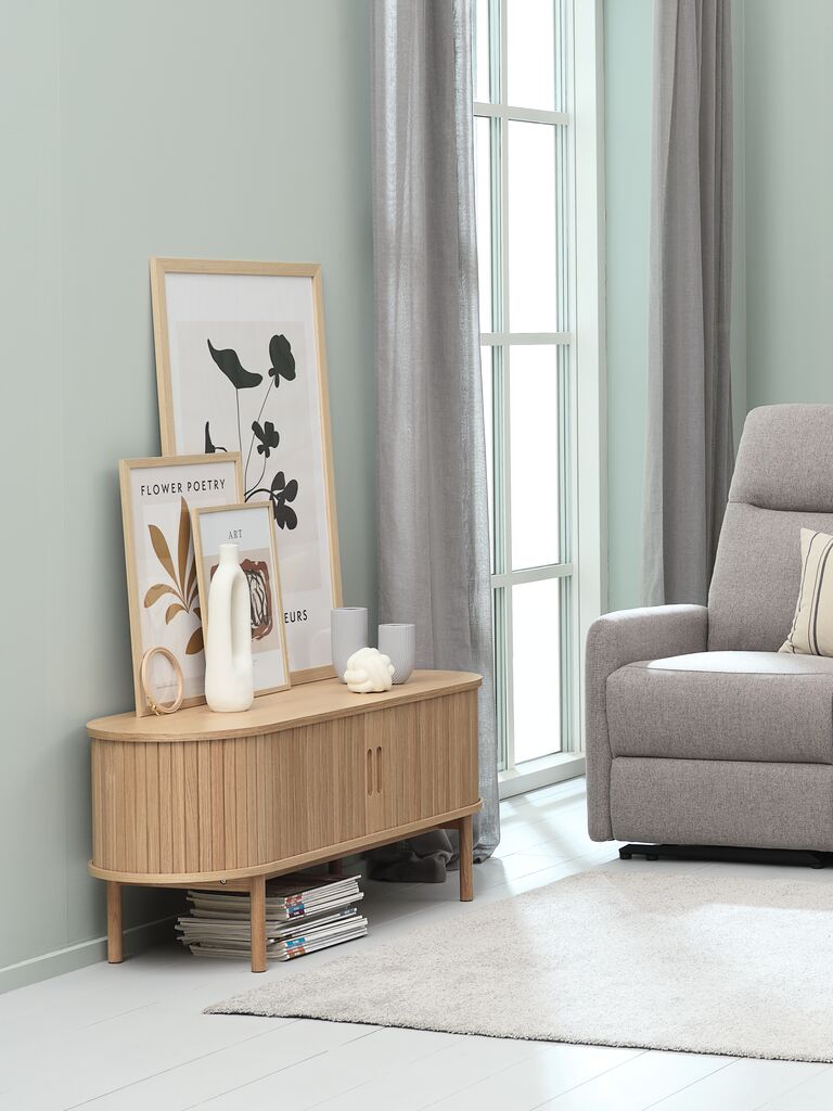 Meuble TV 120 cm (2 portes tambours) en chêne naturel