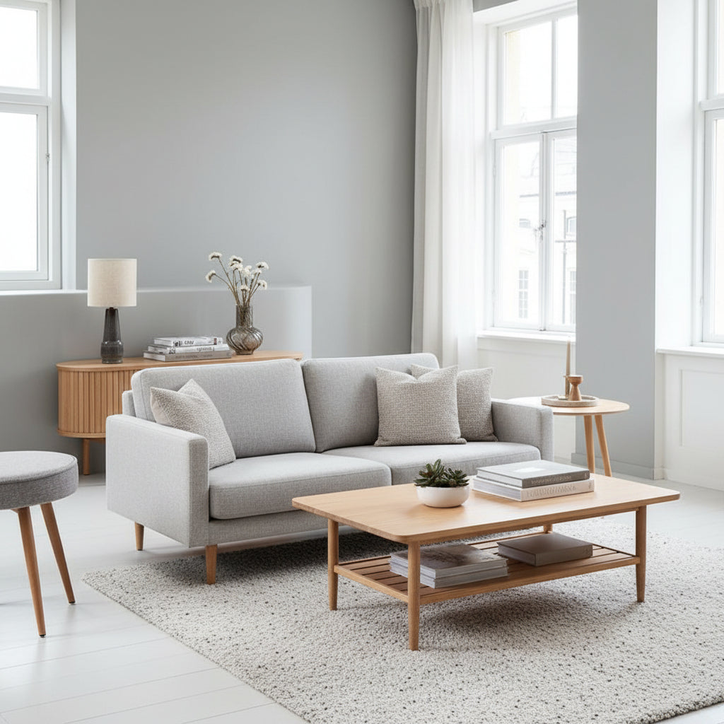 Meuble TV 120 cm (2 portes tambours) en chêne naturel