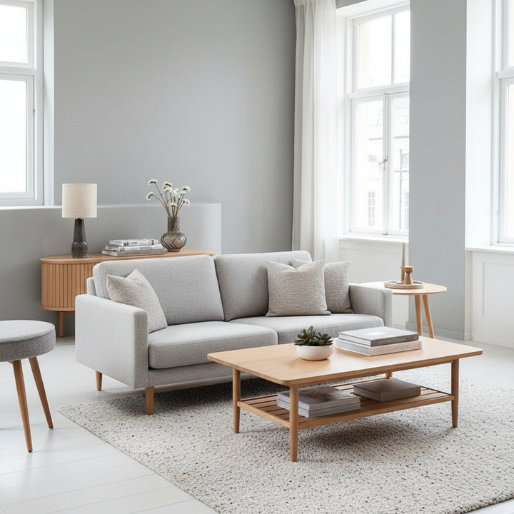 Meuble TV 120 cm (2 portes tambours) en chêne naturel