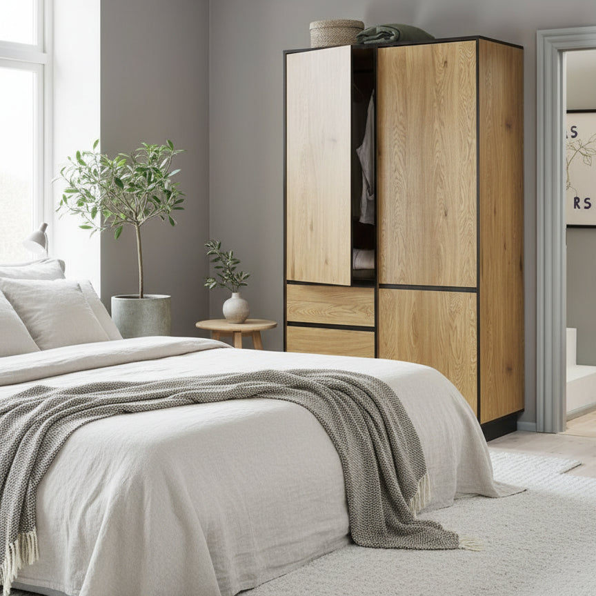 Armoire ODENSE 120x210 3 portes 3 tir. coloris chêne chaud