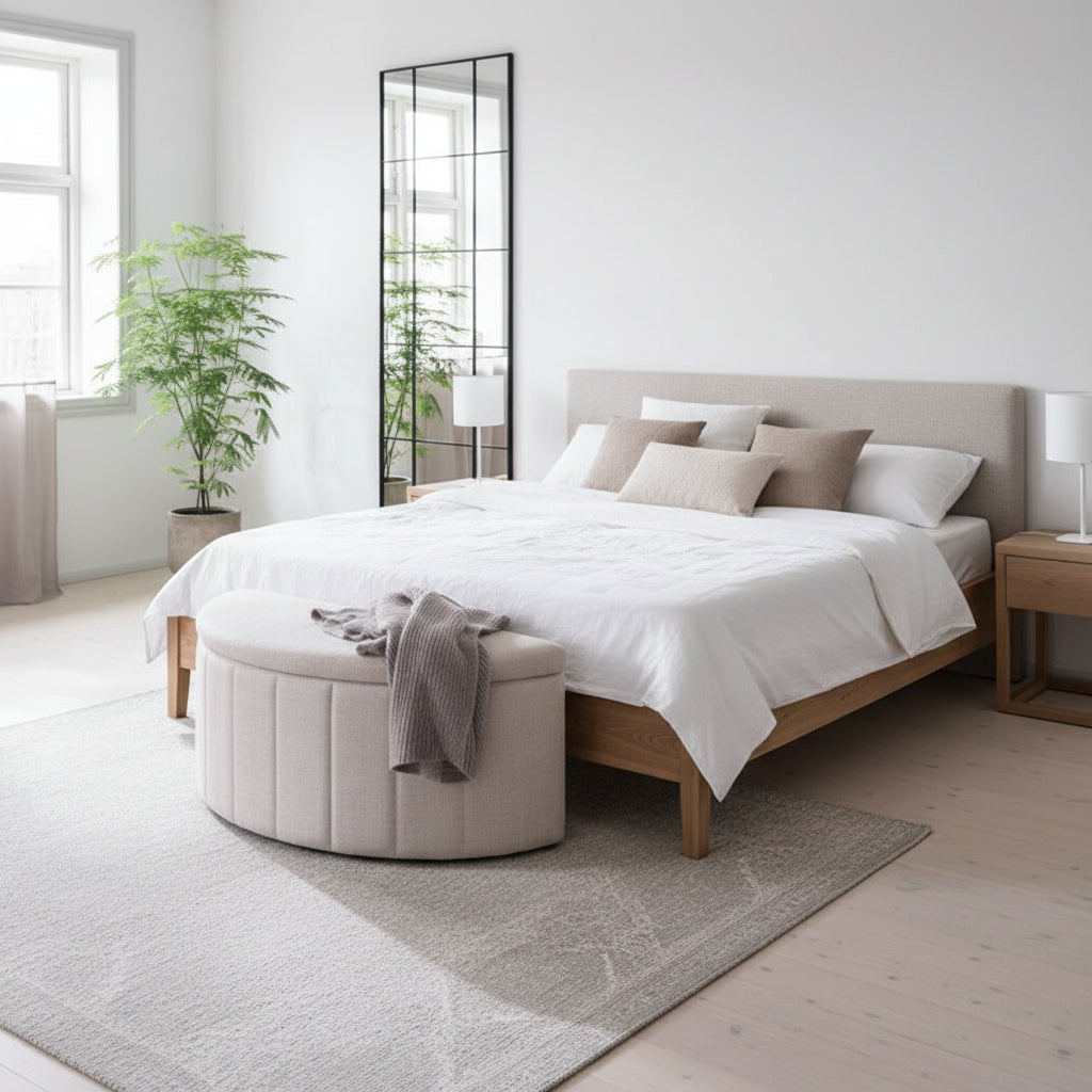 Banc avec rangement – Tissu sable clair