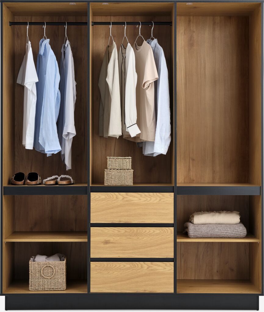 Armoire ODENSE 120x210 3 portes 3 tir. coloris chêne chaud