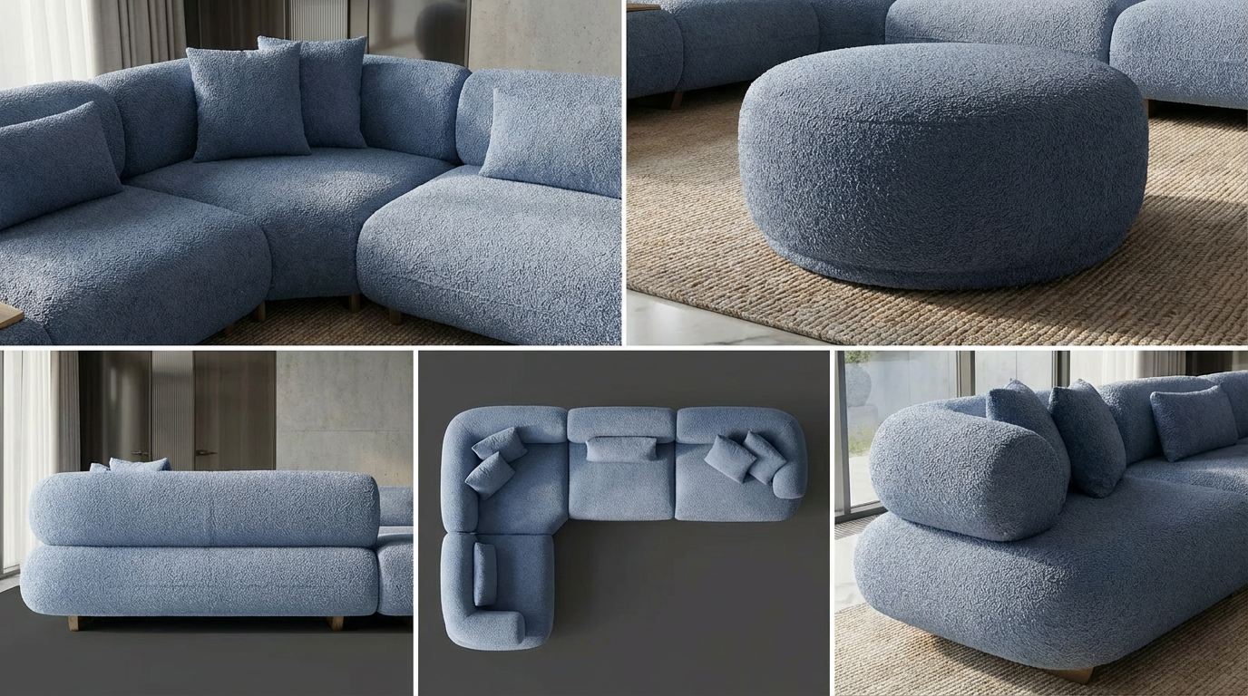 Canapé d'Angle "Bubble" en Tissu Bouclé -  Design Modulaire et Organique