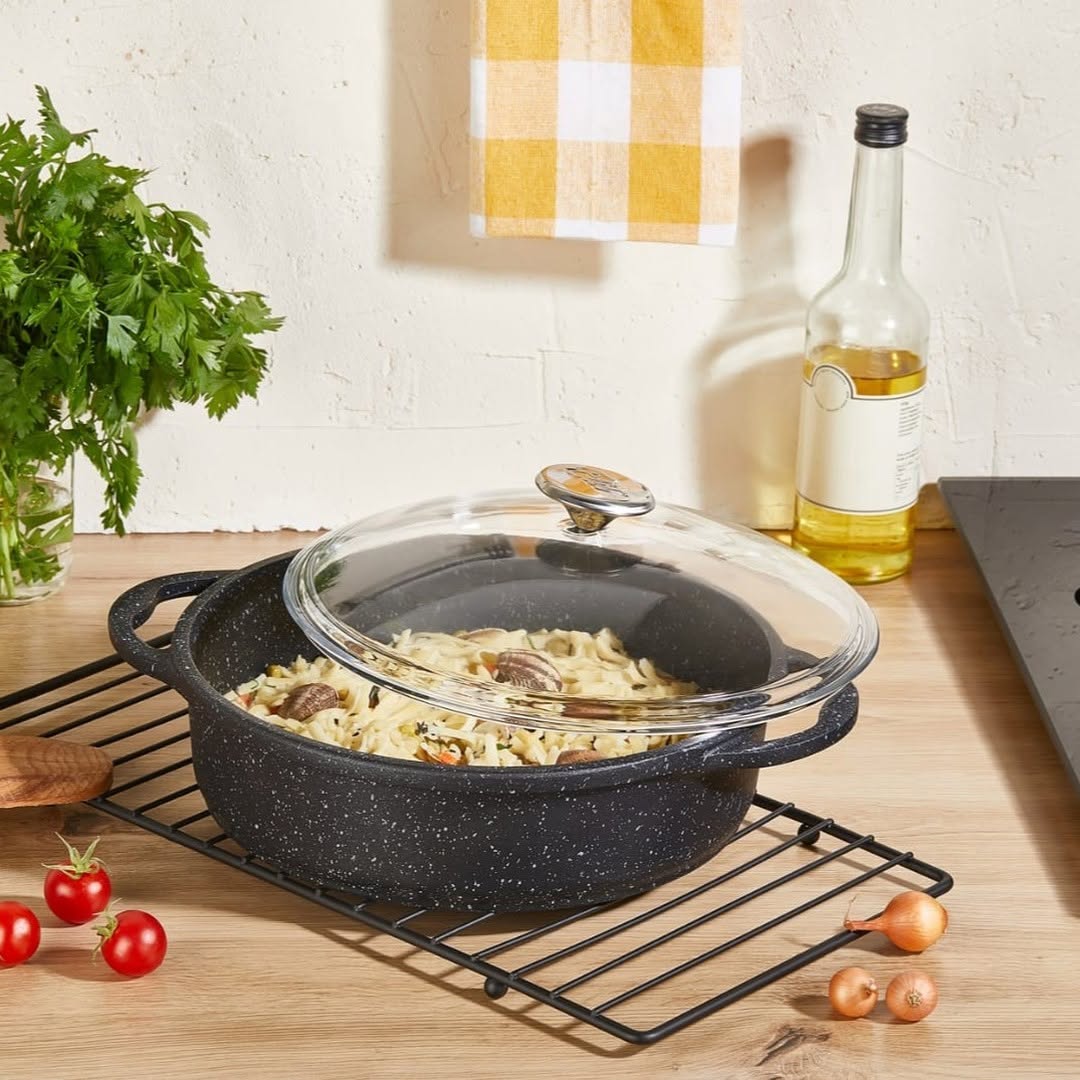 Batterie de cuisine 7 pièces – 3 casseroles avec couvercles + 1 poêle