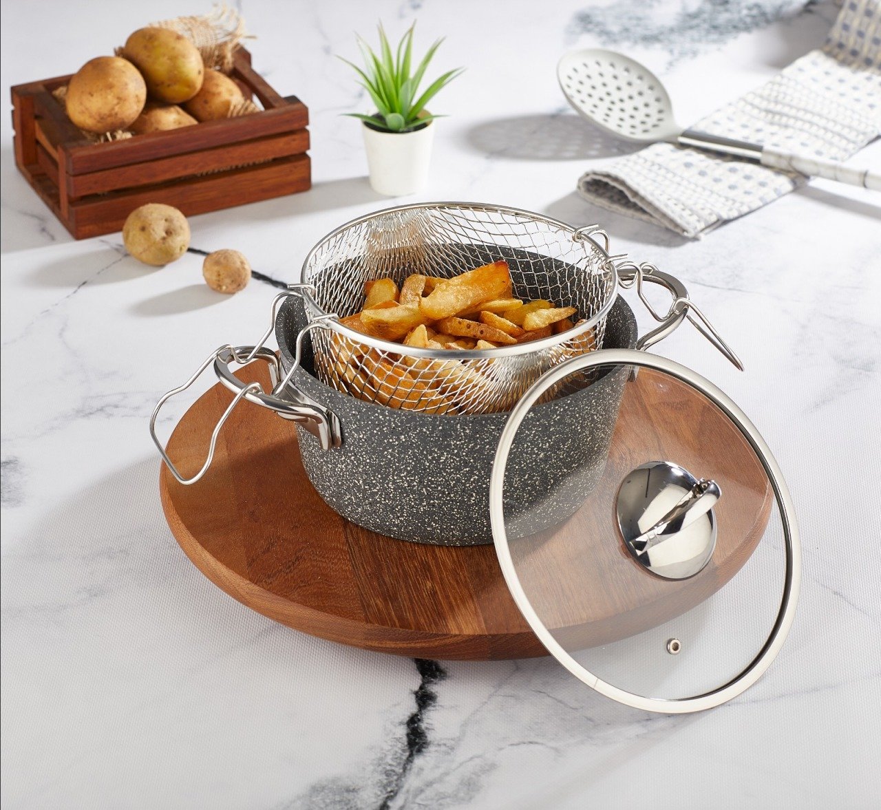 Amboss Pato Casserole de Friture en Fonte avec Revêtement Granit