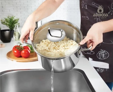 Batterie de cuisine Amboss Diamond 8 pièces en acier inoxydable avec couvercle en verre