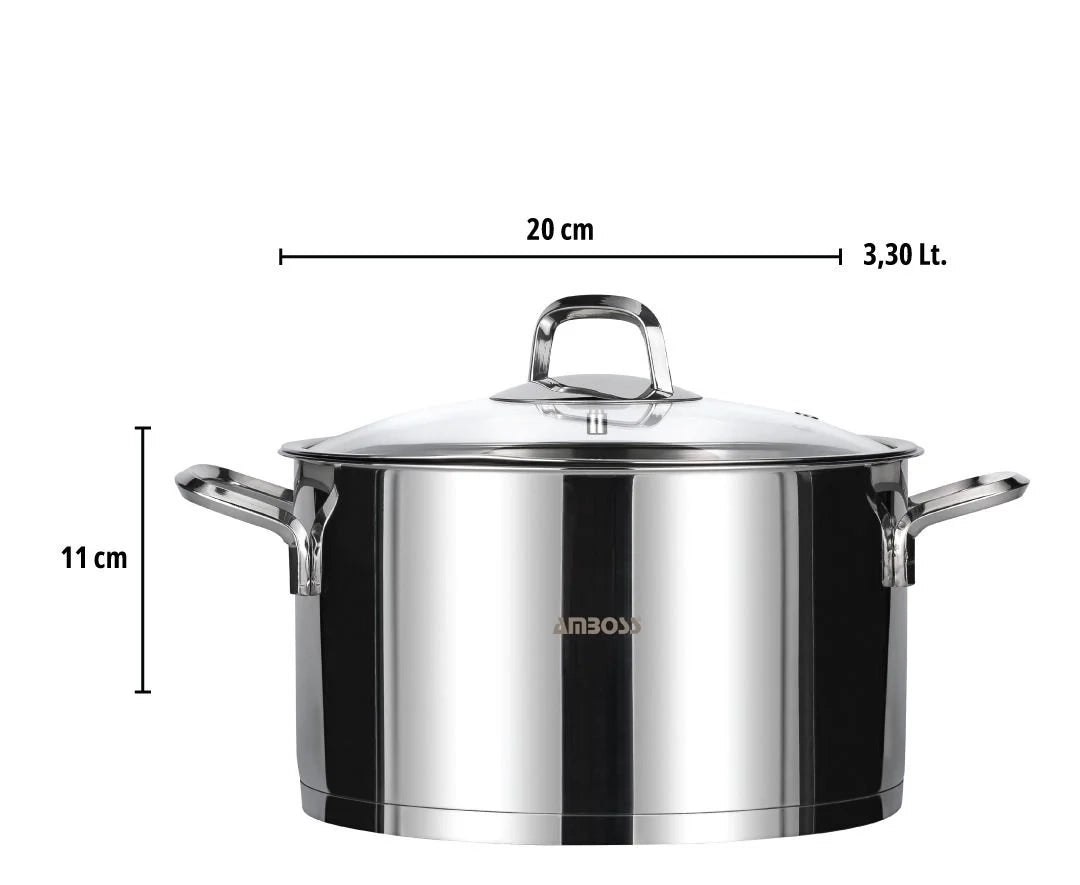 Batterie de cuisine Amboss Diamond 8 pièces en acier inoxydable avec couvercle en verre