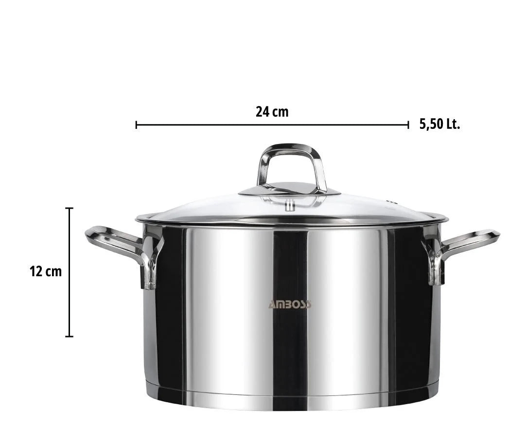 Batterie de cuisine Amboss Diamond 8 pièces en acier inoxydable avec couvercle en verre