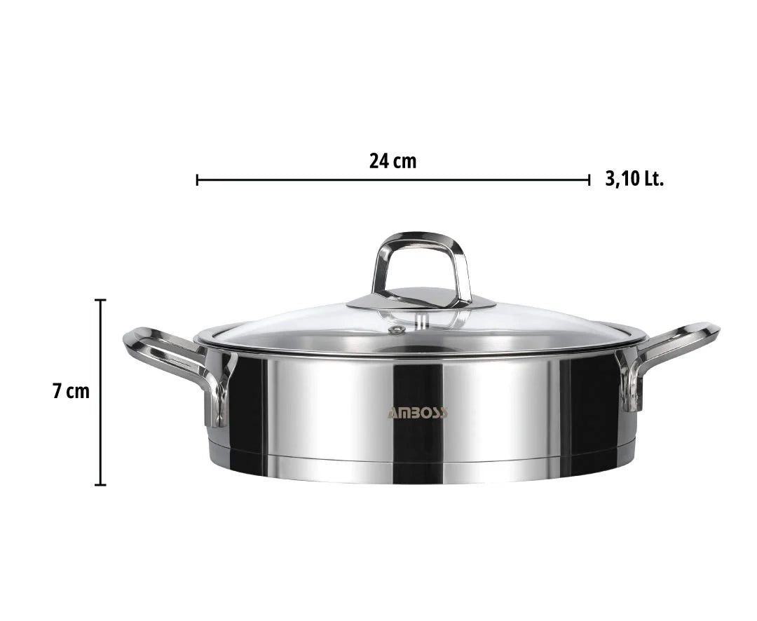 Batterie de cuisine Amboss Diamond 8 pièces en acier inoxydable avec couvercle en verre