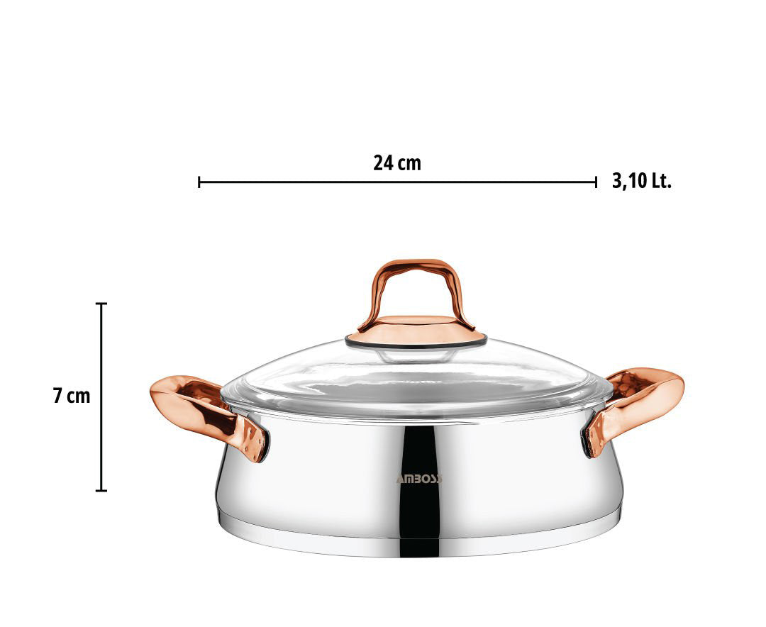Batterie de cuisine Amboss Oregon 8 pièces en acier inoxydable avec couvercle en verre et poignée en cuivre