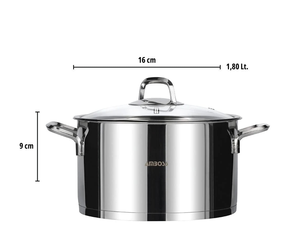 Batterie de cuisine Amboss Diamond 8 pièces en acier inoxydable avec couvercle en verre