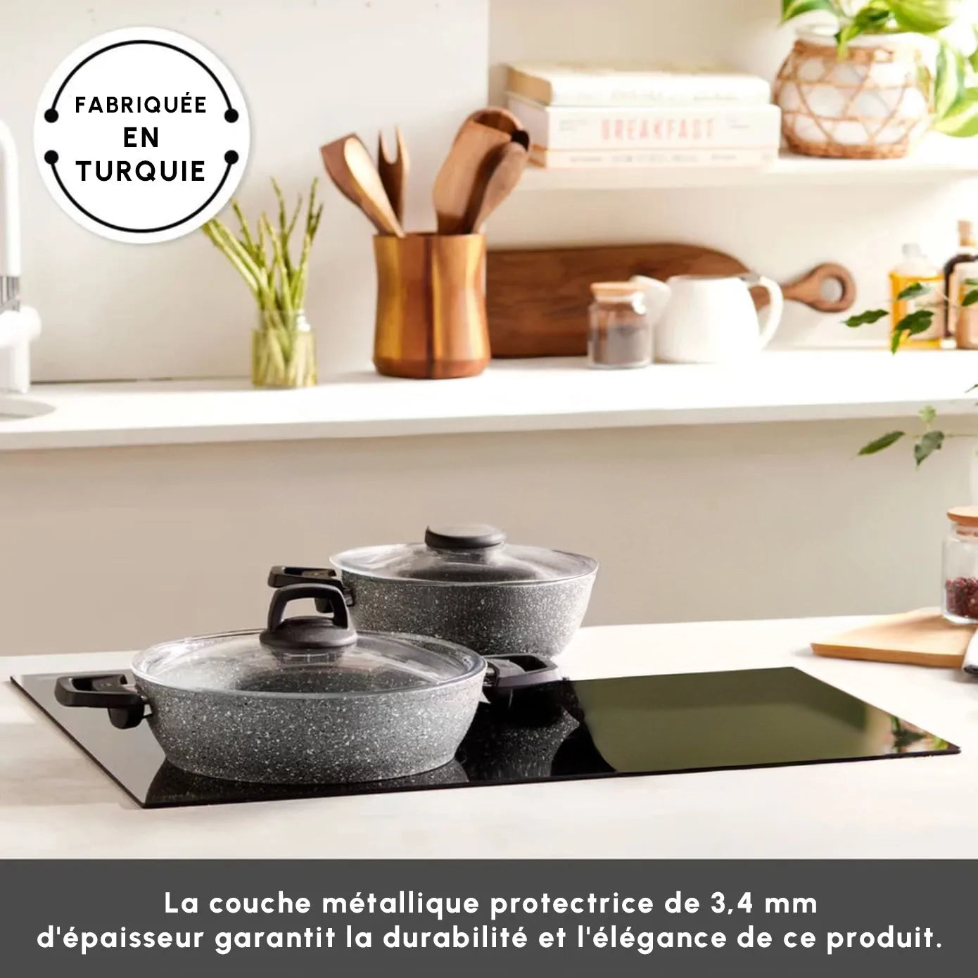 Marmite Amboss 26 cm avec Couvercle en Verre – Revêtement Pierre Antiadhésif