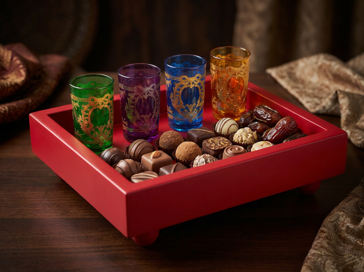 Plateau Carré Sur Pieds "Andalus Rouge" (Rouge Laqué)