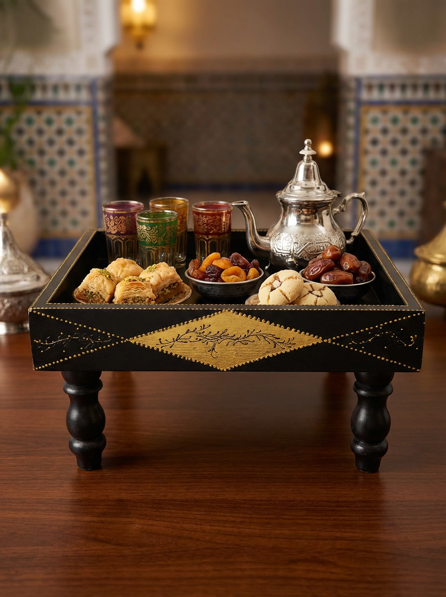 Plateau Sur Pieds "Rouh Al-Layl Sultana" (Noir Mat)