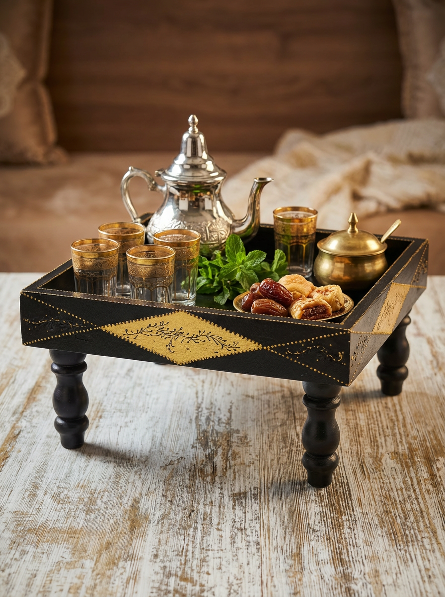 Plateau Sur Pieds "Rouh Al-Layl Sultana" (Noir Mat)