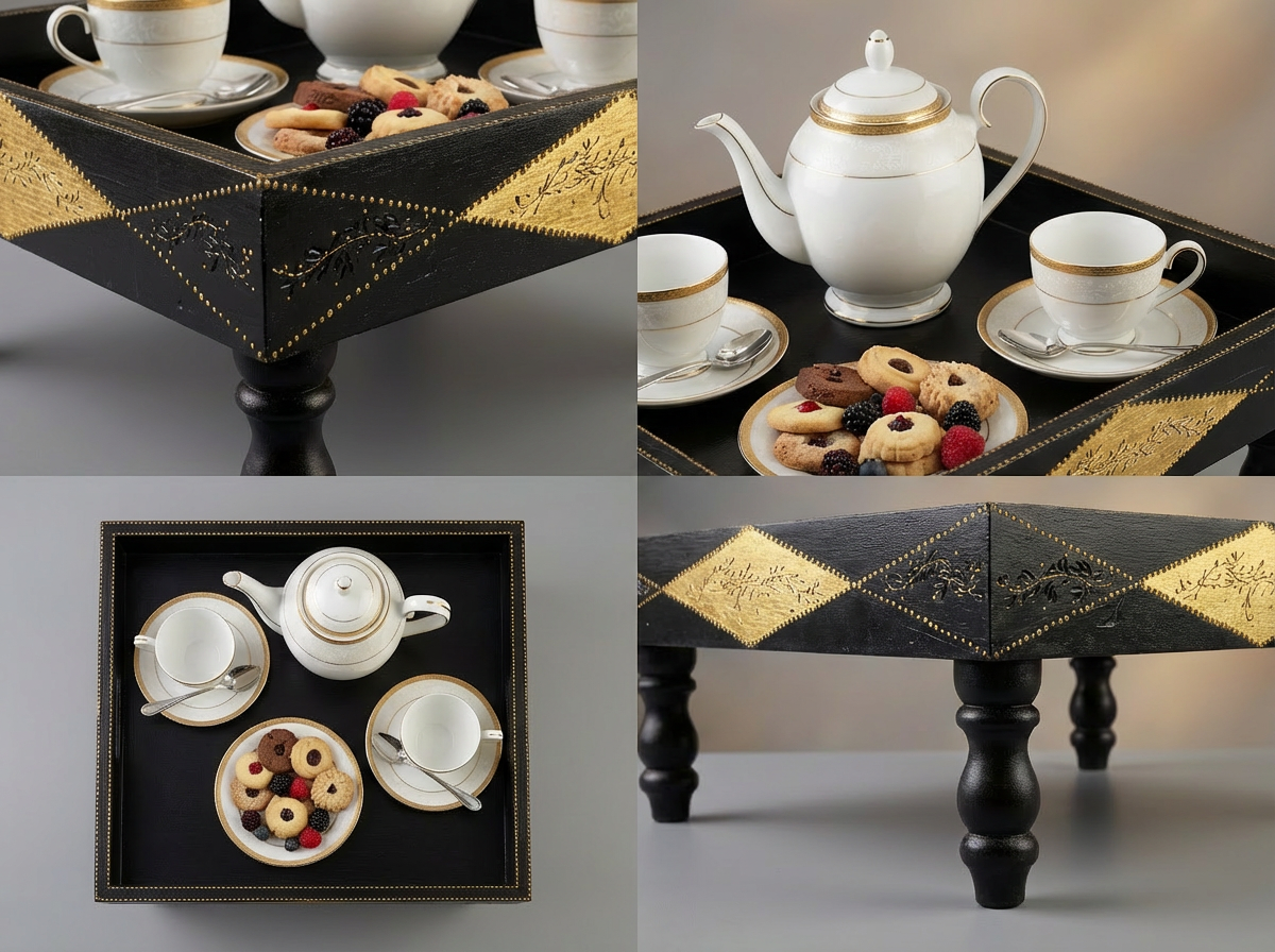 Plateau Sur Pieds "Rouh Al-Layl Sultana" (Noir Mat)