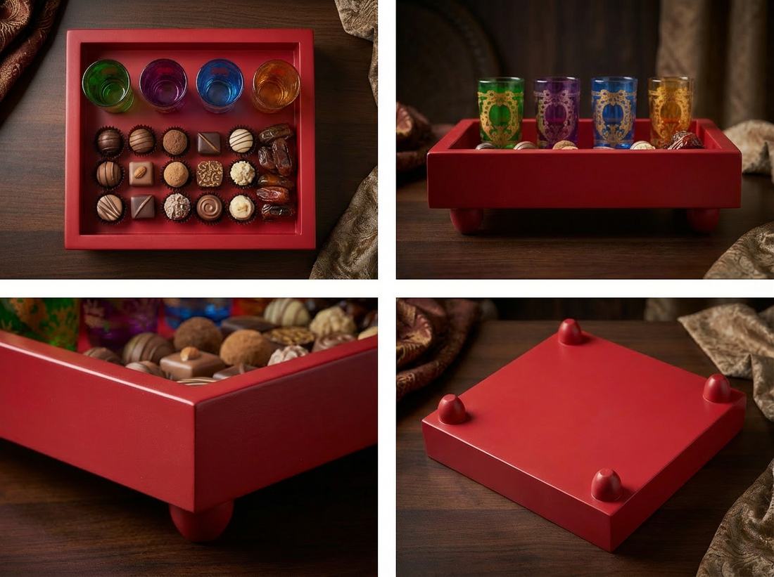 Plateau Carré Sur Pieds "Andalus Rouge" (Rouge Laqué)