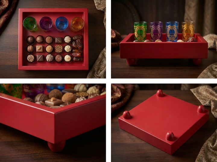 Plateau Carré Sur Pieds "Andalus Rouge" (Rouge Laqué)