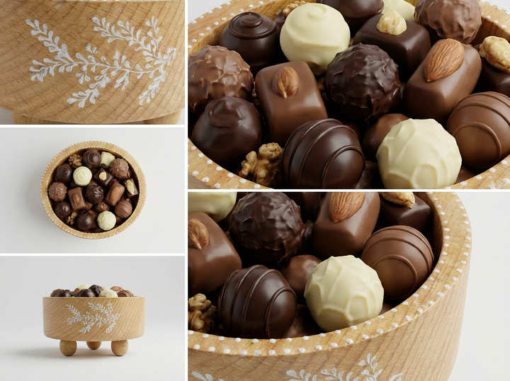 Bol/Coffret Rond sur Pieds "Fès Touch" (Bois Naturel Sculpté)