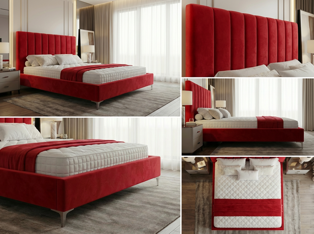 Cadre de Lit de Luxe Design "Pied-de-Poule" (Houndstooth) - Tête de Lit Graphique Moderne - Tailles Queen et King
