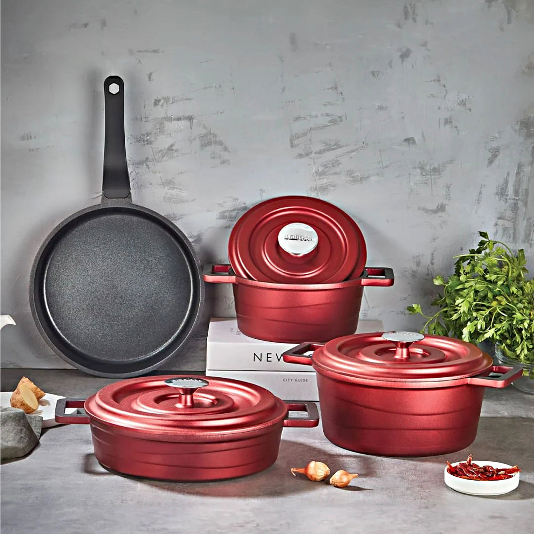 Set de Casseroles Amboss Copper 7 Pièces Fonte – Rouge