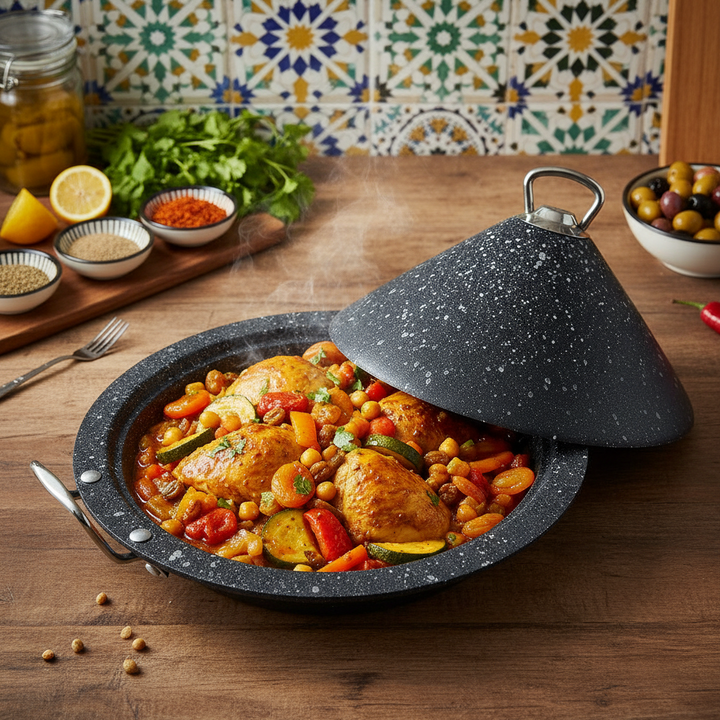 Tajine en granit 30 cm avec poignées métalliques