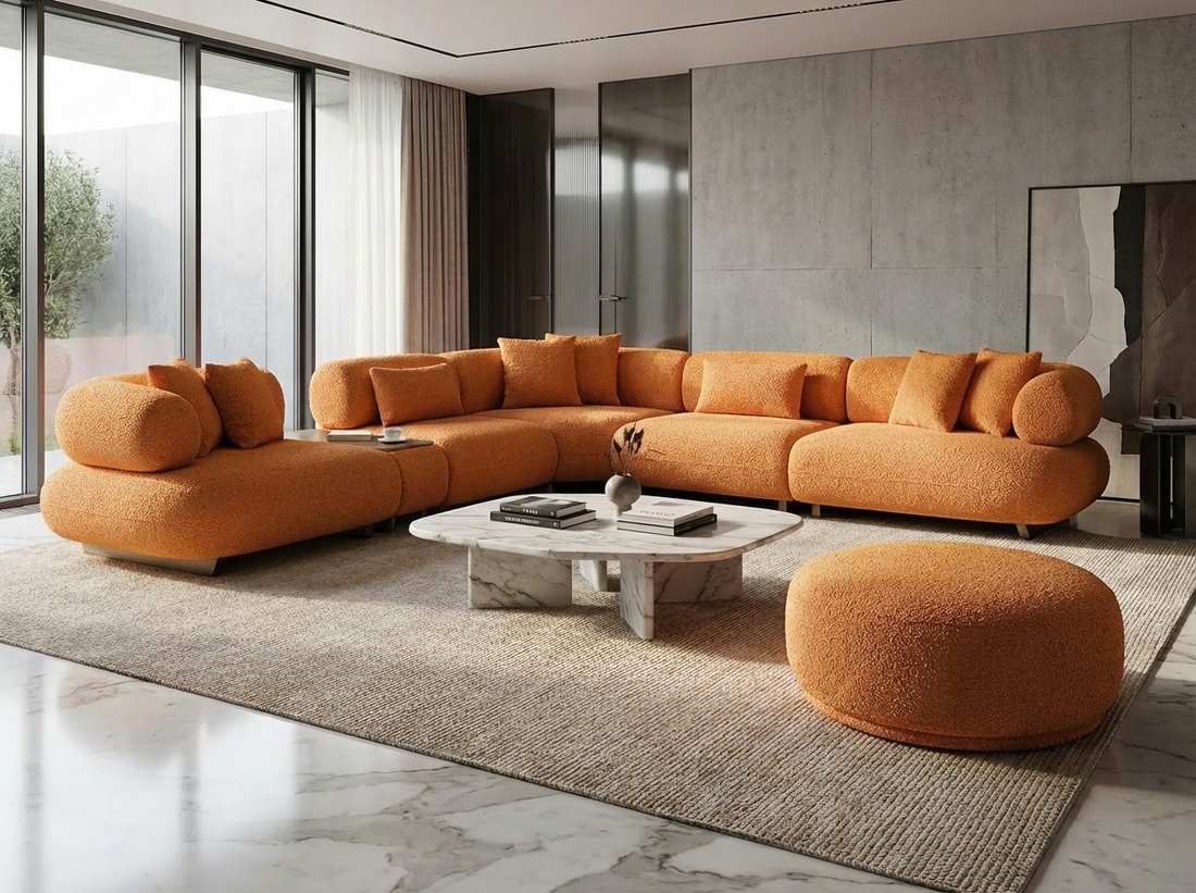 Canapé d'Angle "Bubble" en Tissu Bouclé -  Design Modulaire et Organique