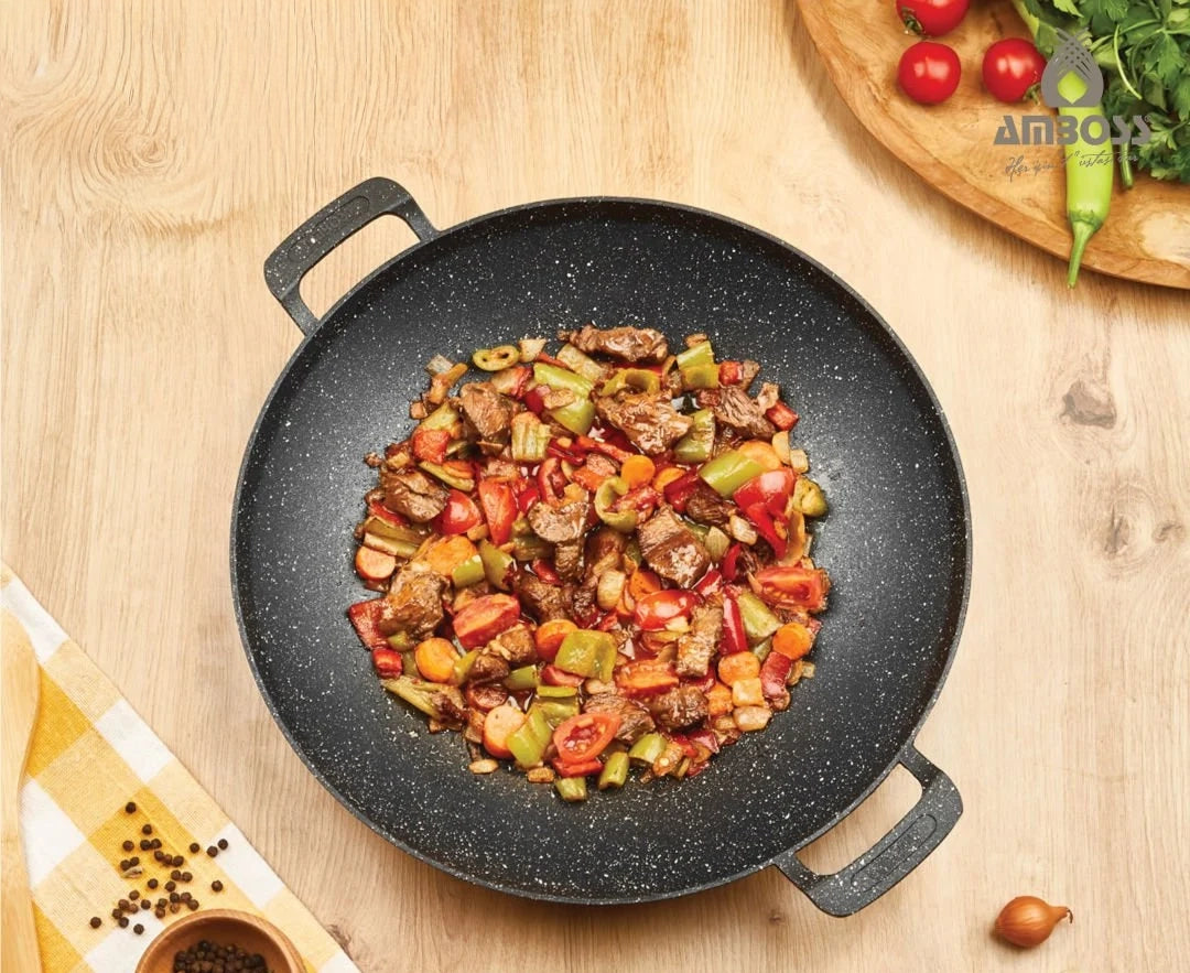 Wok Poêle en fonte Amboss Violet – Idéale pour mechoui, viandes et légumes