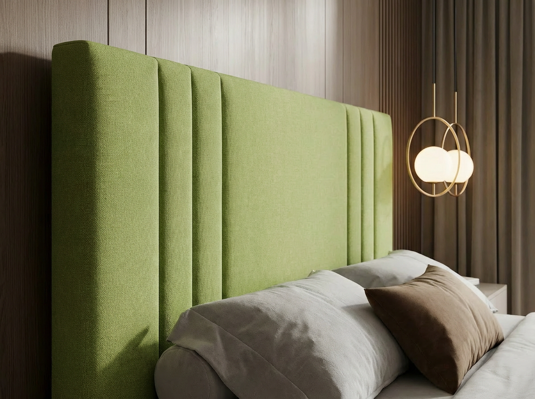 Lit Cannelé Moderne Vert Pistache (Vif) - Option Cadre Simple (Lattes) ou Lit Coffre (Rangement) - Tailles Queen et King