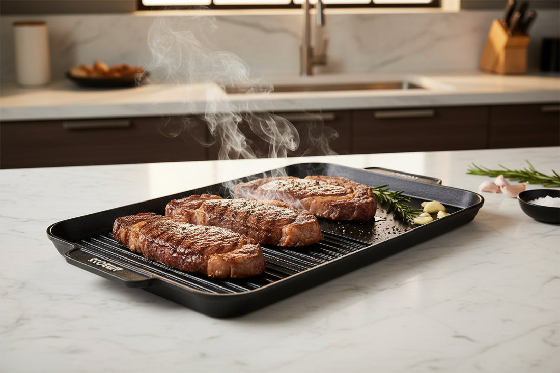 Poêle Grill 2 Compartiments Amboss en Lave Noire – Revêtement Titane