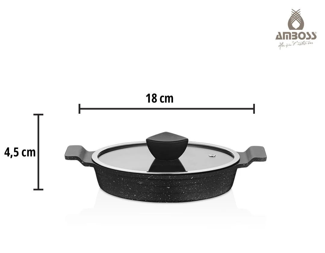 Amboss Astral Ensemble de 3 Poêles en Fonte avec Revêtement en Granit et Couvercles en Verre