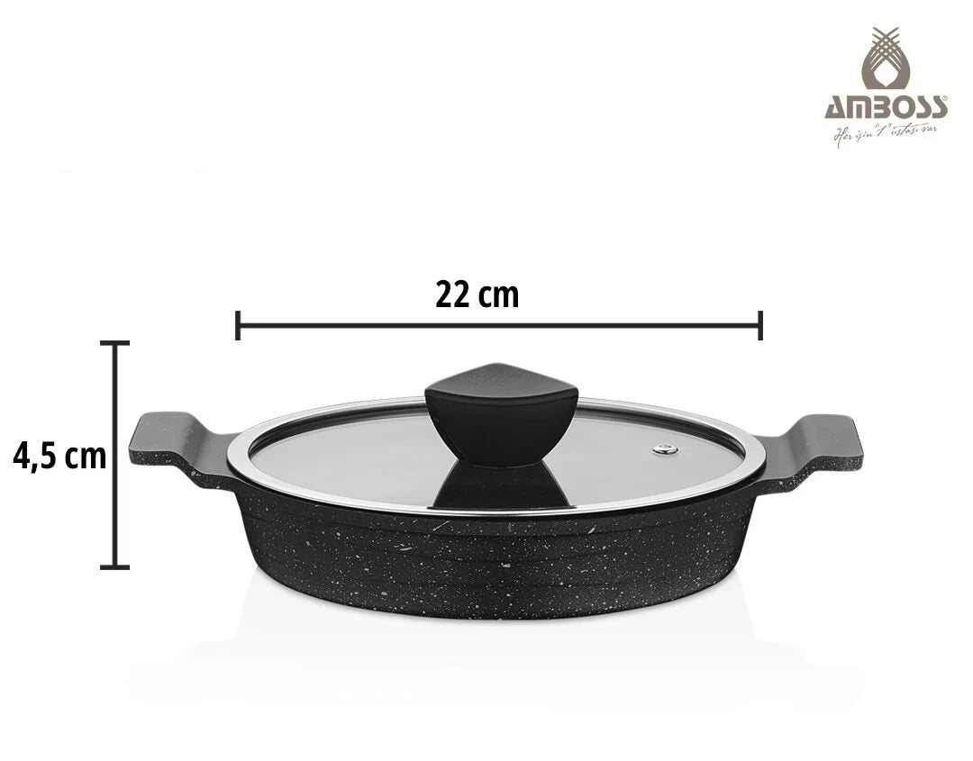 Amboss Astral Ensemble de 3 Poêles en Fonte avec Revêtement en Granit et Couvercles en Verre